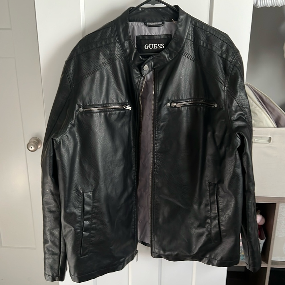 Guess black leather jacket xxl mens